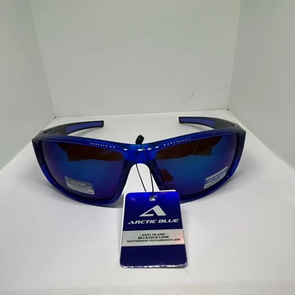 Arctic Blue Wrap Sunglasses Blue Mirror Lens UV400 Sport Style